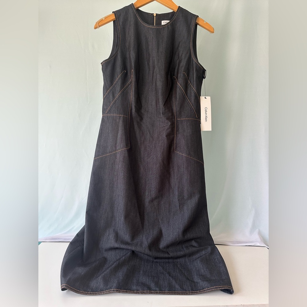 Calvin Klein Dark Blue Denim Maxi Dress Zipper